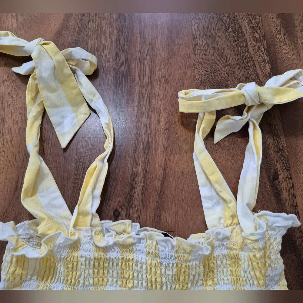 EUC Aqua Yellow Gingham Smocked Mini Dress - Picture 4 of 5
